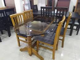 Glass Oval Dining Table Set 4 Seater