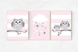Owl Nursery Wall Art Baby Girl Room