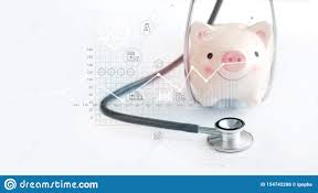 Medical Stethoscope And Piggy Bank Health Insurance