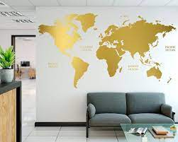 Gold World Map Wall Decal Wall Sticker
