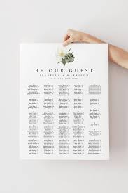 Cara White Magnolia And Succulent Alphabetical Wedding Seating Chart Template