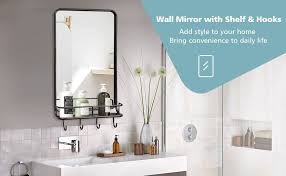 Wall Bathroom Mirror With Shelf Hooks