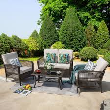 nuu garden rattan 4 piece outdoor wicker sofa set patio conversation set with beige cushions