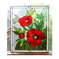 Poppies Stained Glass Panel Suncatcher