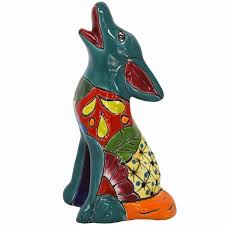 coyote statue hand painted talavera