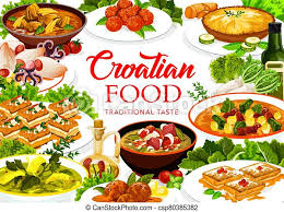 Venturing away from the adriatic, what traditional croatian cuisine will you be served over the velebit, in zagreb, and in a slavonian town like osijek? Vectrad Croatian Cuisine Food Vector Restaurant Menu Cover Croatia Authentic Traditional Meals Croatian Lunch And Dinner Canstock