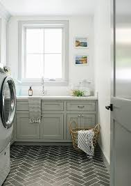 gray slate herringbone laundry room