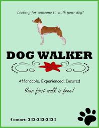 Experienced Dog Walker Template Dog Walking Flyer Certificate