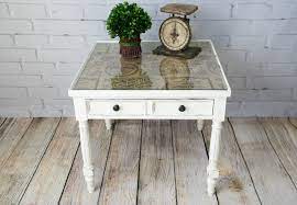 Burlap Topped Side Table Canary