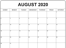 August 2020 Calendar Pdf Word Excel Printable Template