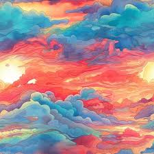 Painting Of A Colorful Sky With Clouds