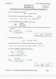 chemistry worksheets answer key