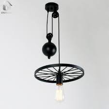 Black Vintage Metal Wheel Hanging Ceiling Pulley Pendant Lighting Unitarylighting