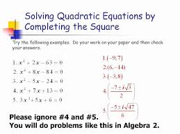 Completing The Square Worksheet