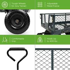 Best Choice S Heavy Duty Steel Garden Wagon Lawn Utility Cart W 400lb Capacity Removable Sides Handle Gray