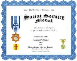 Vietnam Social Service Medal Replacement Certificate