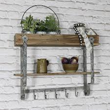 Wall Mounted Wooden Wall Shelf With Hooks