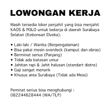 Telp / sms / wa : Jual Lowongan Penjahit Kota Surabaya Kaos Polosnya Tokopedia