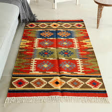 handwoven wool area rug with cotton