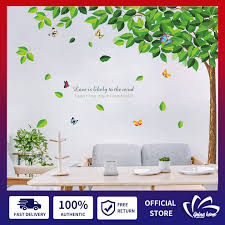 Green Tree Wall Stickers Flying Leaves