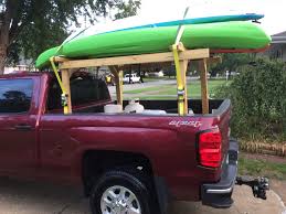 To properly carry your canoes and/or kayaks on your pickup, you will need a front rack (over the cab) and rear rack placed as far back on the truck as possible given the length of the boat(s) to. Another View Of My Homemade Kayak Rack Kayak Fishing Gear Kayak Rack Kayak Storage