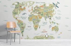 Kids Cartoon World Map Wallpaper Mural