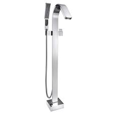 All white plumbing fixtures and single lever faucets; Akdy 1 Handle Residential Freestanding Bathtub Faucet With Hand Shower Included In Glossy Chrome Tf0027 Rona