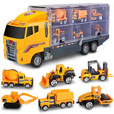 Amazon.co.jp: 大型 16 in 1 建設トラックおもちゃ車両セット | プッシュアンドゴー 幼児用建設玩具 | 15ミニダイキャスト トラックキャリアトイ ライトとサウンド | 建設用おもちゃへのギフト 2歳以上の男の子向け : おもちゃ