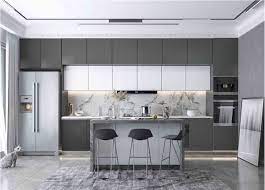 frameless gray kitchen cabinet