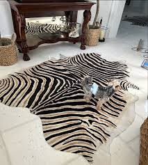 zebra print cowhide rug size 7 x 6
