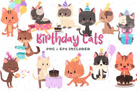 birthday cats watercolor style clip art