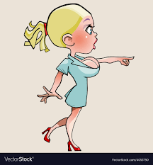 Cartoon girl with big breasts in amazement shows Vector Image