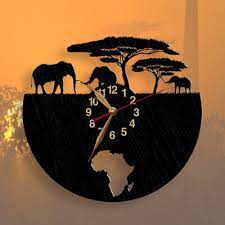 African Elephants Wall Clock Wood Big