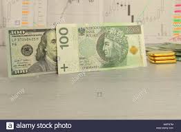 Banknotes Of 100 Dollars And 100 Polish Zlotys Foreground