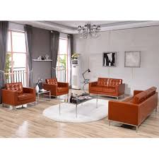 Contemporary Cognac Leather Sofa