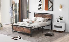 dropship metal and wood bed frame with