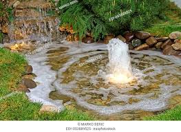 Small Pond With Water Fountain In