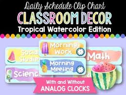 Daily Schedule Clip Chart Tropical Watercolor Classroom Decor