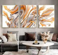 Orange Gray Abstract Set Of 3 Posters