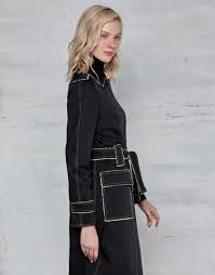 Black Trench Coat With White Stitching