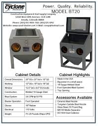 cyclone model bt20 benchtop blast cabinet