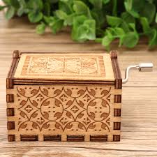 Retro Hand Crank Collectible Music Box Engraved Wooden Theme Toys Birthday Craft Gifts
