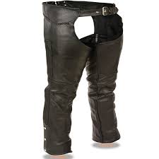 Milwaukee Mens Classic Braided Seam Black Leather Motorcycle Chaps