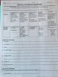 Solved Name Date Period Genetics Unit Review Worksheet