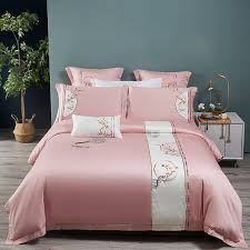 Bedding Set Pink Satin Embroidery Model