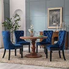 mydepot dark blue velvet upholstered dining chairs accent diner chairs stylish kitchen chairs with wood legs set of 2