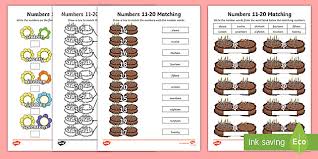 20 matching words and digits worksheets