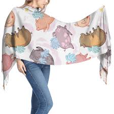 Women Blanket Scarf Oversized Cartoon Pink Pigs With Apples