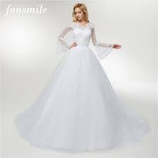 Fansmile Applique Vintage Lace Gowns Wedding Dress Plus Size 2019 Long Train Custom Made Bridal Wedding Dress Turkey Fsm 429t