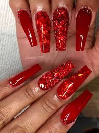 New acrylic nail designs added weekly! 30 Eye Catching Red Nail Art Designs To Show Your Style Fire Red Nail Wine Red Nail Red Coffin Nails Red Nail Art Designs Red Ombre Nails Red Nail Designs